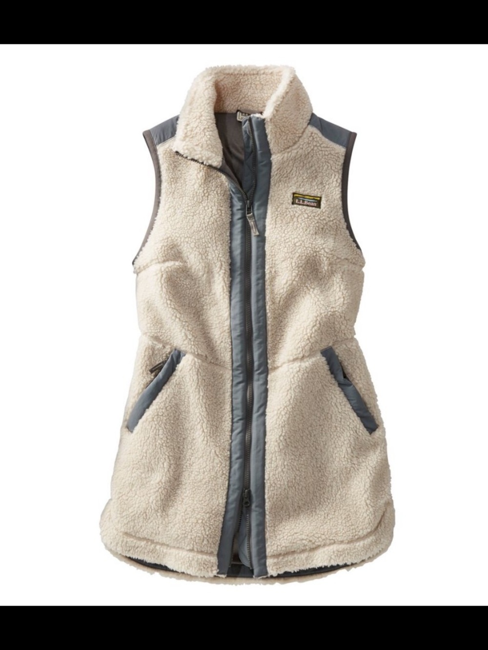 L.L.Bean Bean’s Sherpa Fleece Long Vest Cream Gray XL Regular NWT